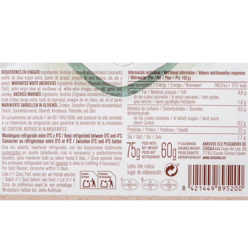 Boquerón vinagre Pescador de l'escala 110g