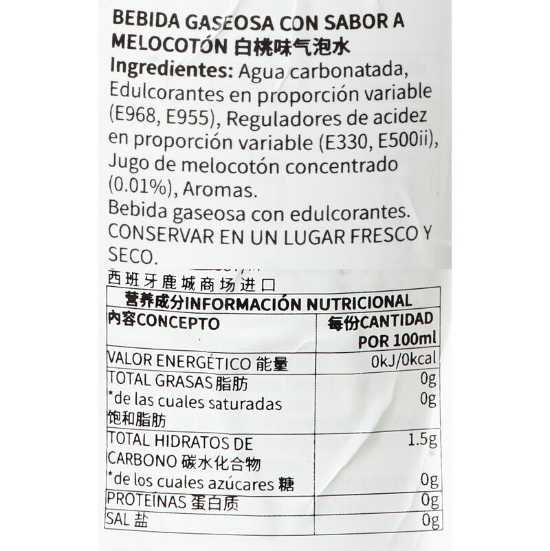 Soda melocotón sin azúcar Chiforest 480ml 
