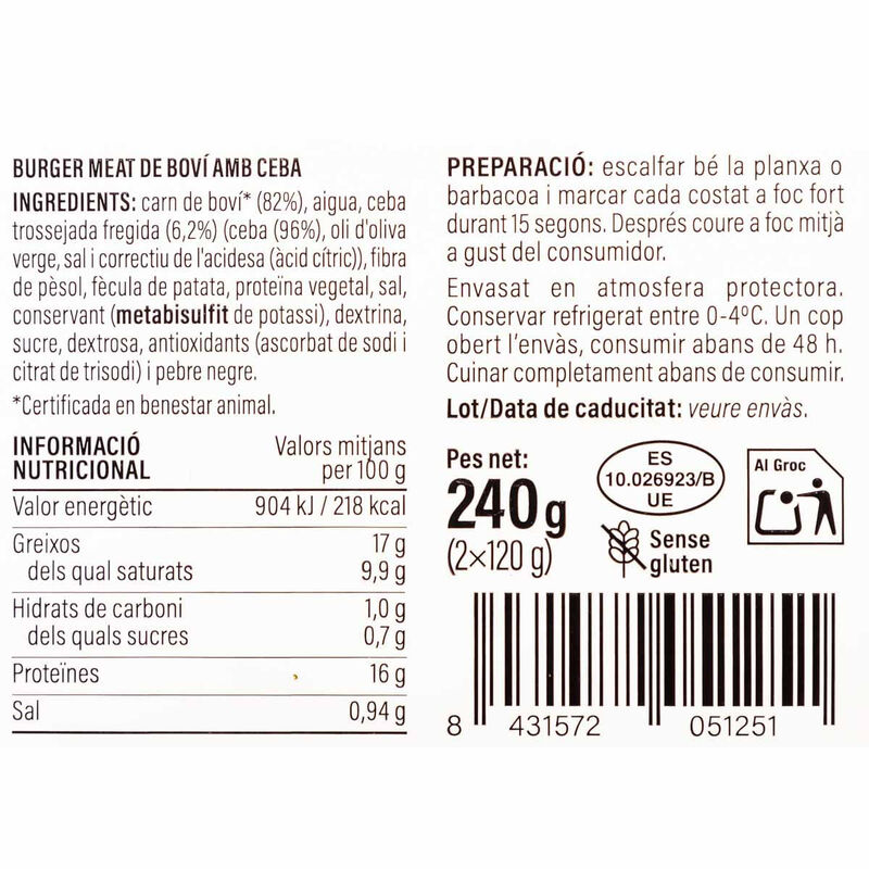 Burger de vacuno con cebolla Ametller Origen 120g - 2uds. 