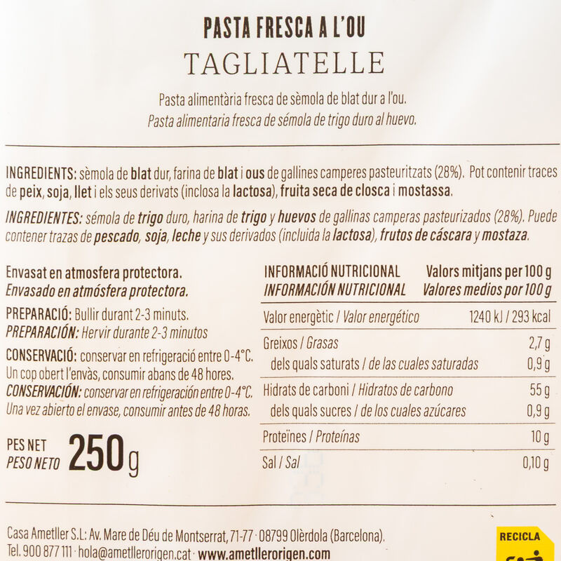 Tagliatelle Ametller Origen 250g 