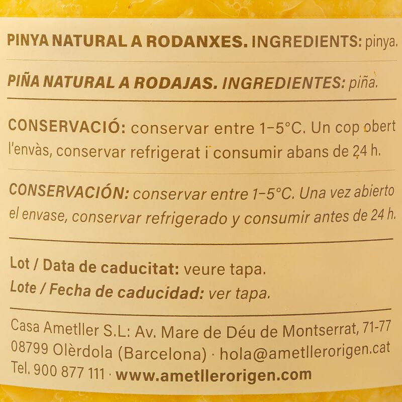 Pinya pelada a rodanxes Ametller Origen