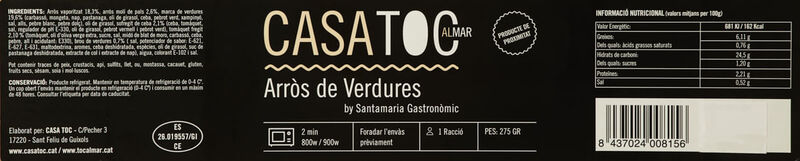 Arròs de verdures Casa Toc 275g 