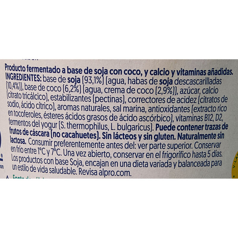 Producto vegetal de soja y coco ALPRO 400g
