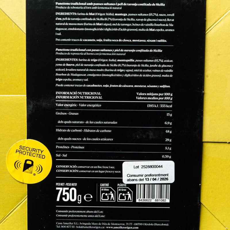 Panettone tradicional Ametller Origen 5 Estrelles 750g