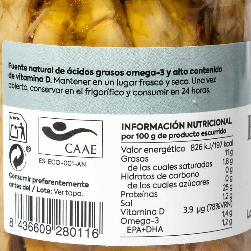 Filetes de caballa en aceite de oliva virgen extra ecológico Como Como Foods 135g 