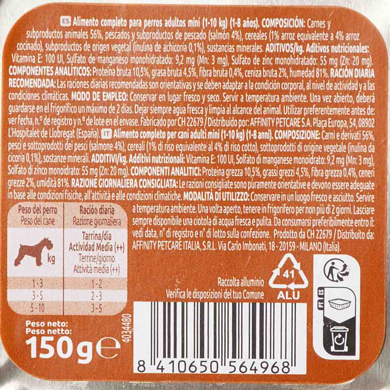 Menjar humit per a gossos mini amb salmó Ultima 150 g 