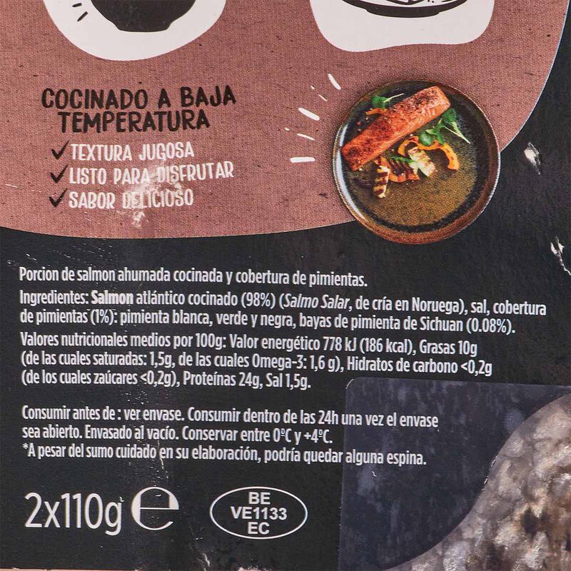 Salmón cocinado a baja temperatura en 3 pimientas Mowi 220g 