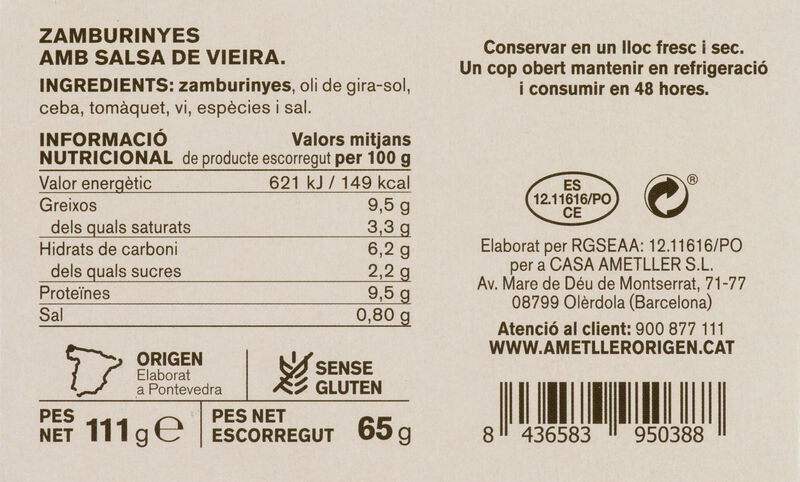 Zamburiñas salsa vieira Ametller Origen 65g 