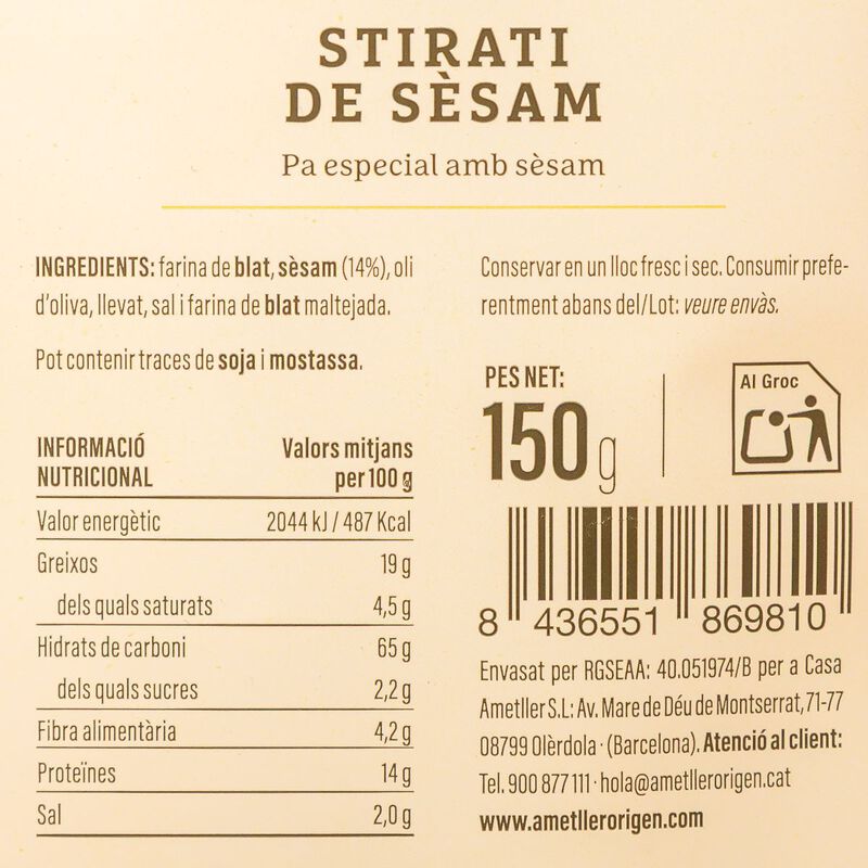 Stirati de sèsam Ametller Origen 150g 