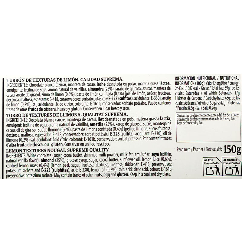 Torró de textures de llimona Vicens 150g