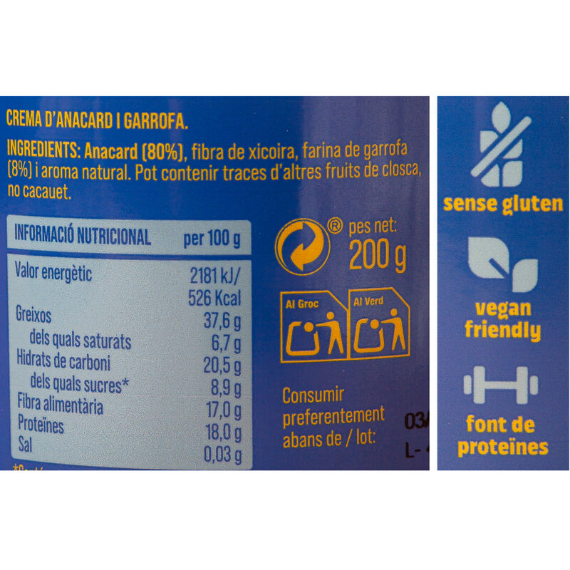 Crema d'anacards i garrofes The Nut Club 200 g 