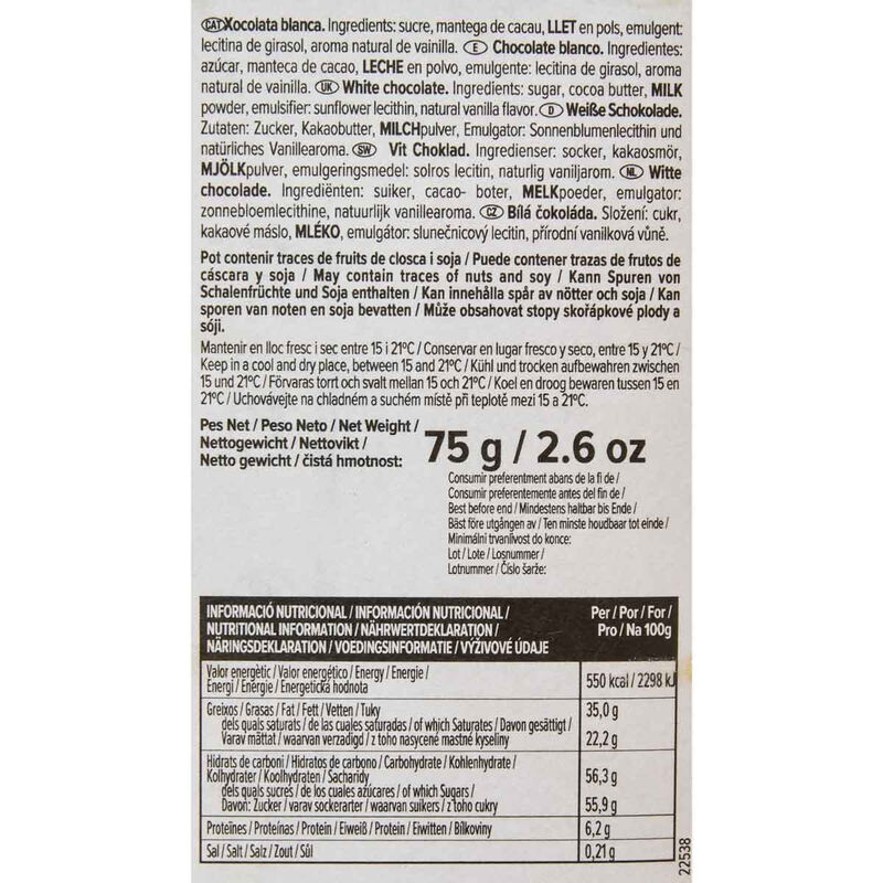 Chocolate blanco Blanxart 75g 