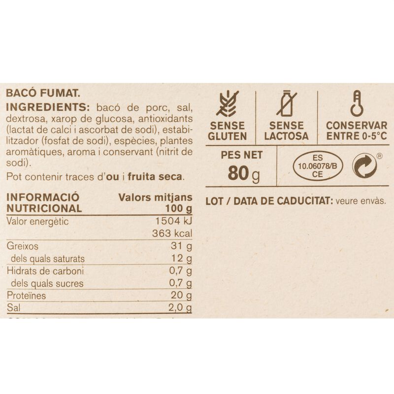 Beicon ahumado a las hierbas cortado al dia Ametller Origen 80g