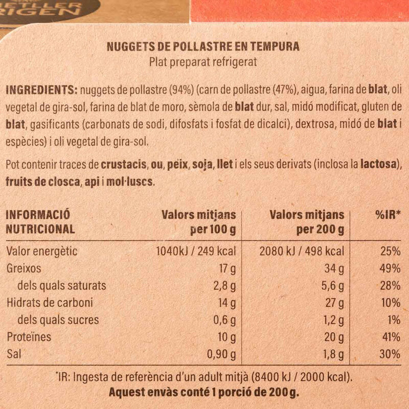 Nuggets de pollo rebozados en tempura 10u. Ametller Origen 200 g