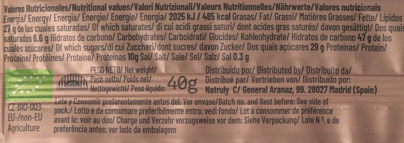 Barrita de cacao ecológica Natruly 40 g