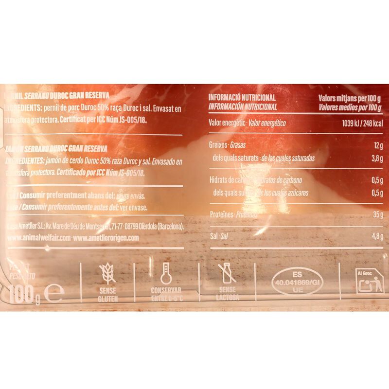 Jamón curado tradicional Ametller Origen 100g
