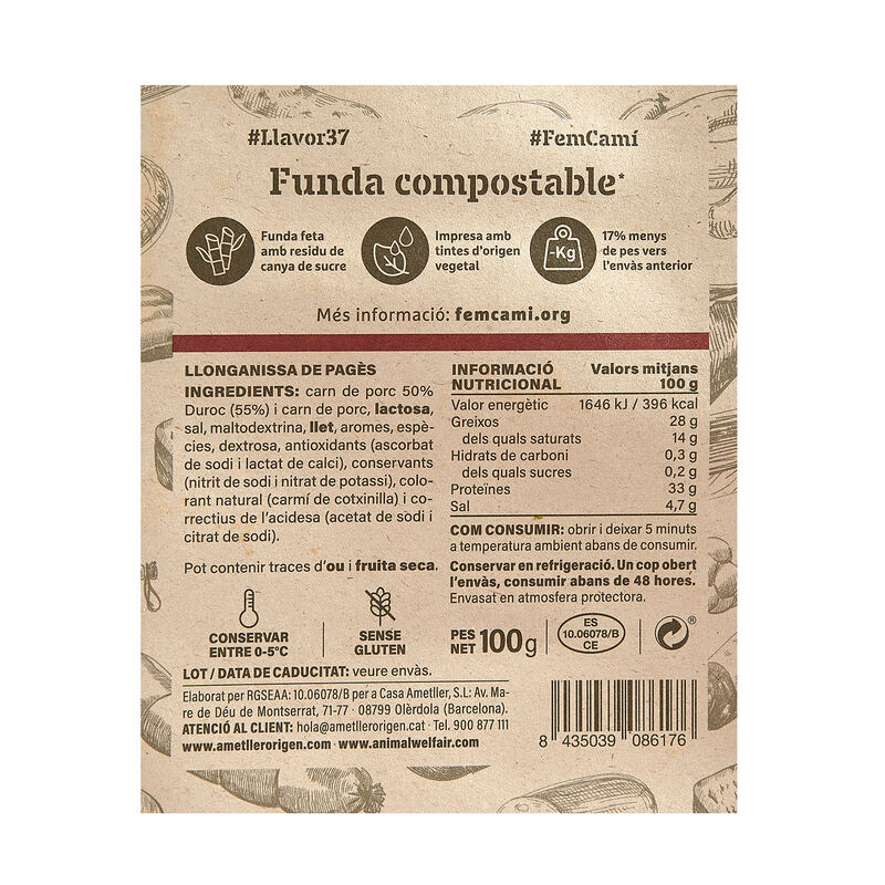 Longaniza de payés cortada AO 100g 
