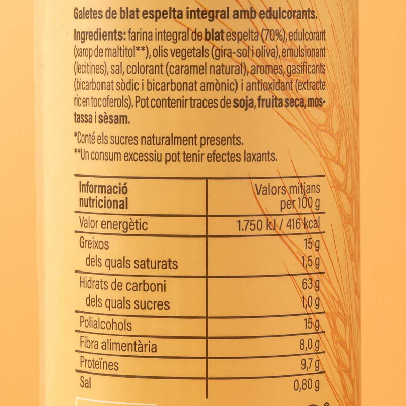 Galletas de espelta integrales 0% azúcares añadidos Ametller Origen 180g