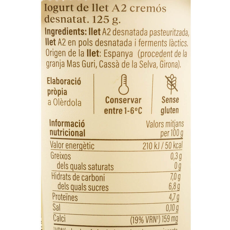 Yogur desnatado con leche A2 Ametller Origen 125g - 4uds.