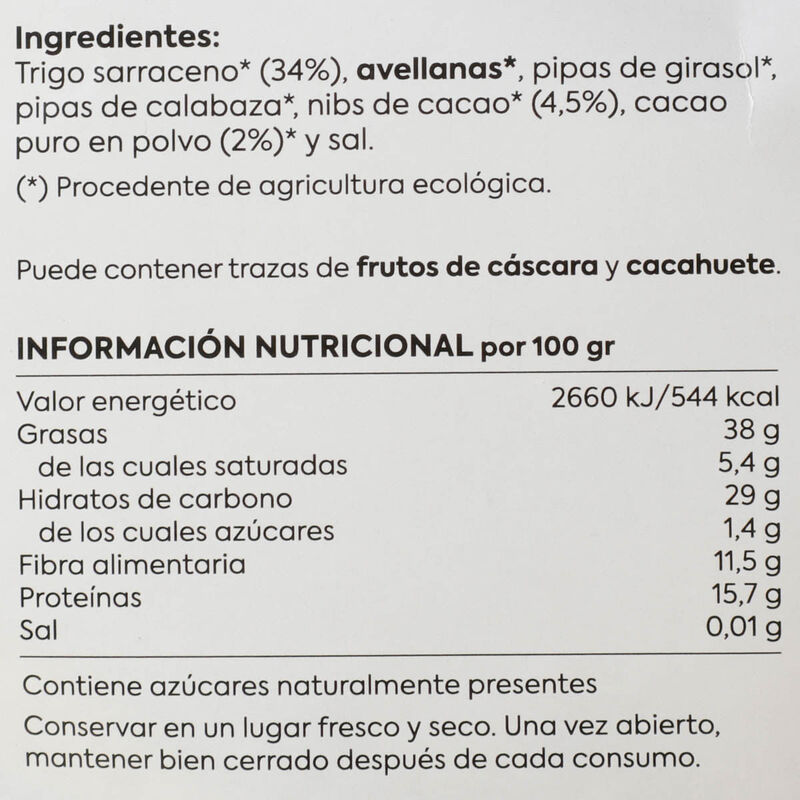 Granola de blat sarraí ecològica amb cacau Como Como Foods 400g 