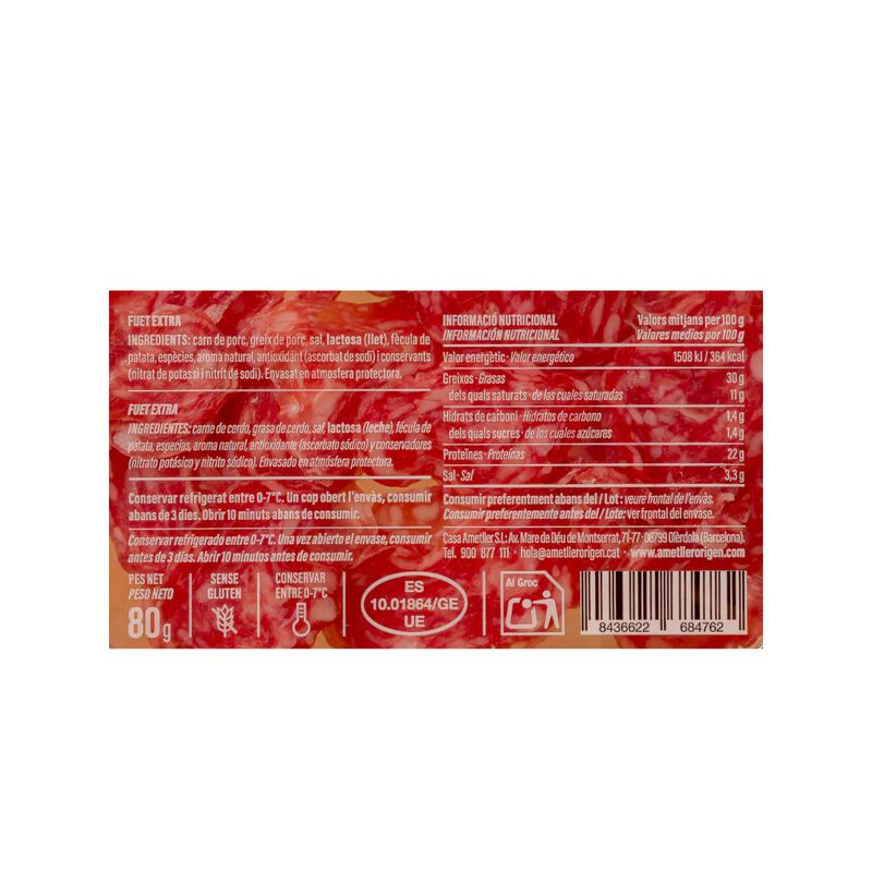 Fuet extra tallat al dia Ametller Origen 125g 