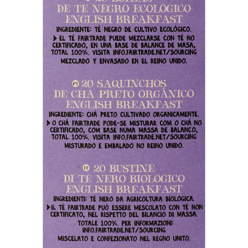 Té negro ecológico English Breakfast CUPPER 44g 