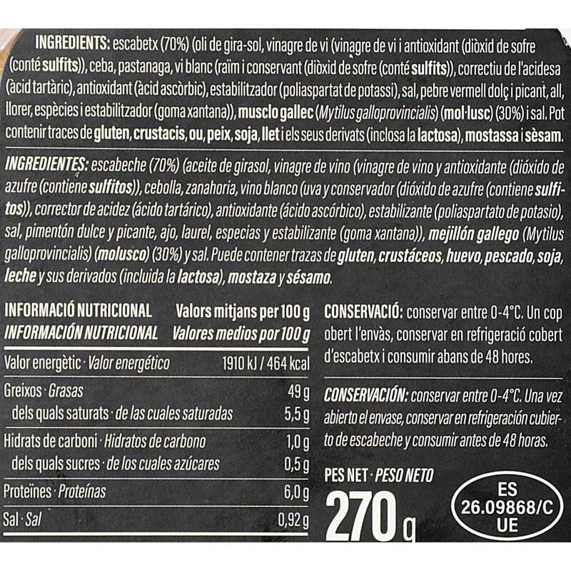 Mejillones en escabeche Ametller Origen 270g
