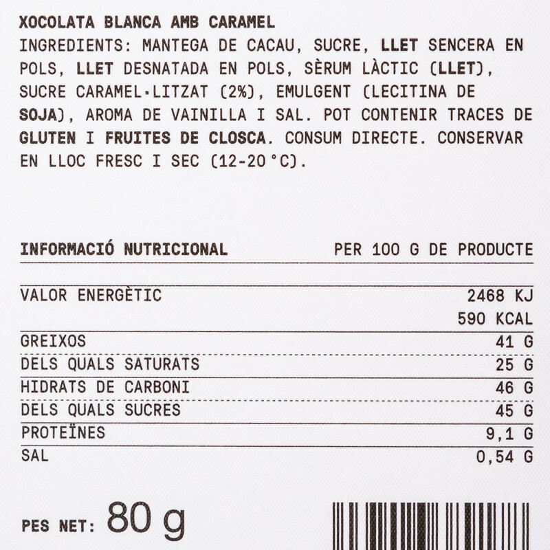 Xocolata blanca amb caramel LLuc Crusellas 80g