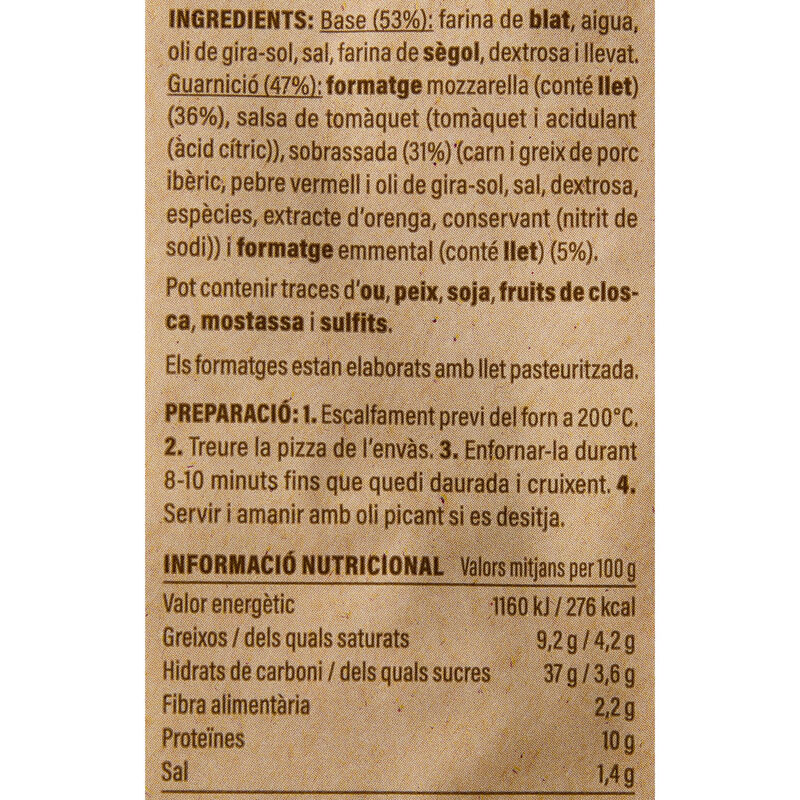 Pizza de sobrasada Ametller Origen 350g