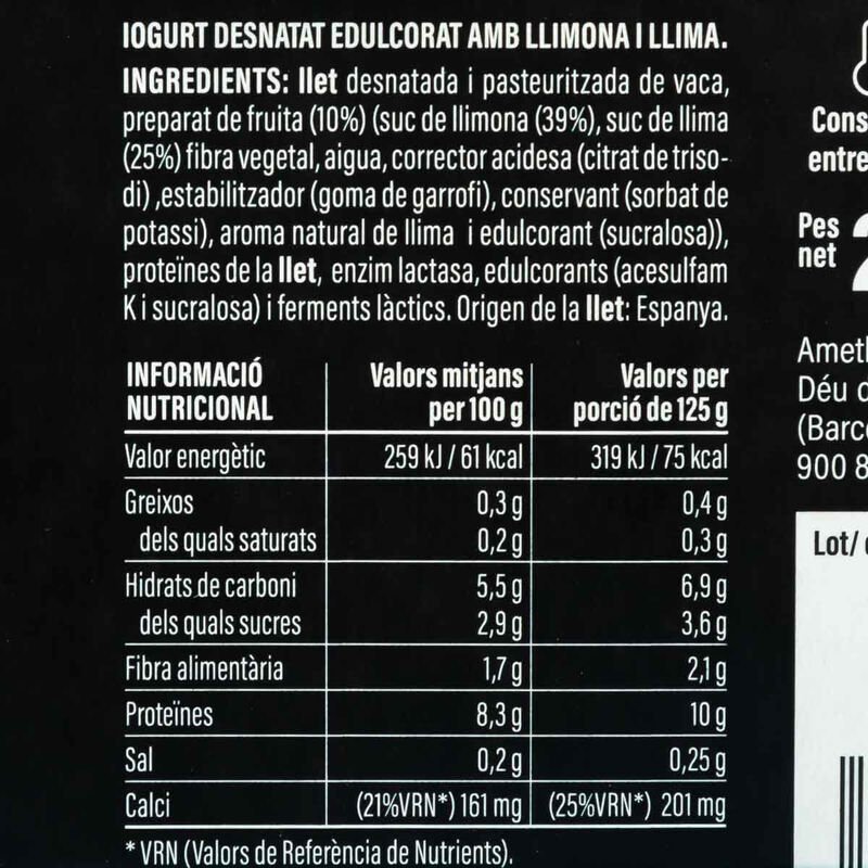 Yogur cremoso 0% limón y lima PRO+ Ametller Origen 125g - 2uds.