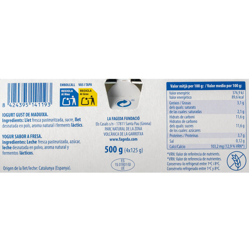 Yogur de fresa La Fageda 125g - 4uds.