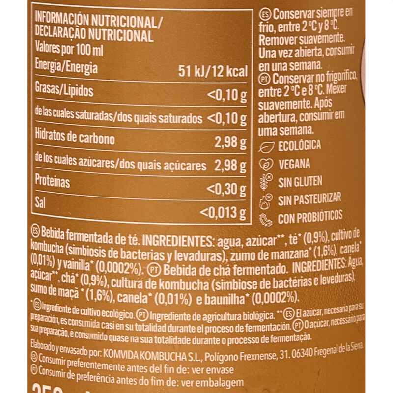 Kombutxa poma i canyella Komvida 250ml 