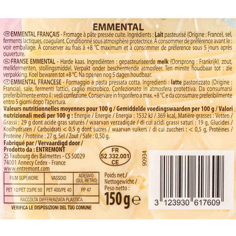 Queso Emmental Francés lonchas Entremont 150g 
