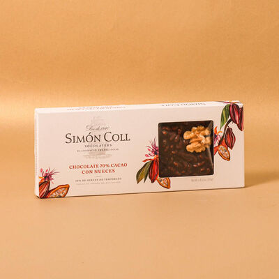 Torró de xocolata 70% cacau amb nous Simón Coll 250g 