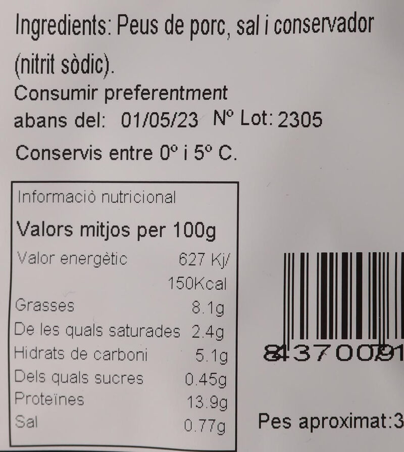 Manitas de cerdo cocidas Caus 350g