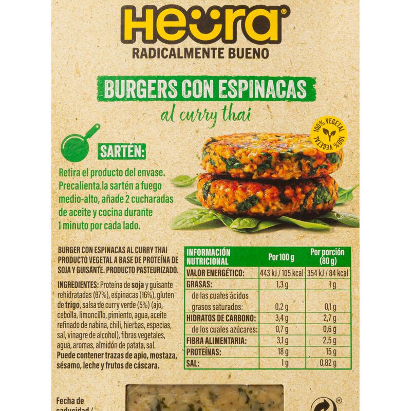 Burger de espinacas al curry Thai Heura 160g - 2uds 