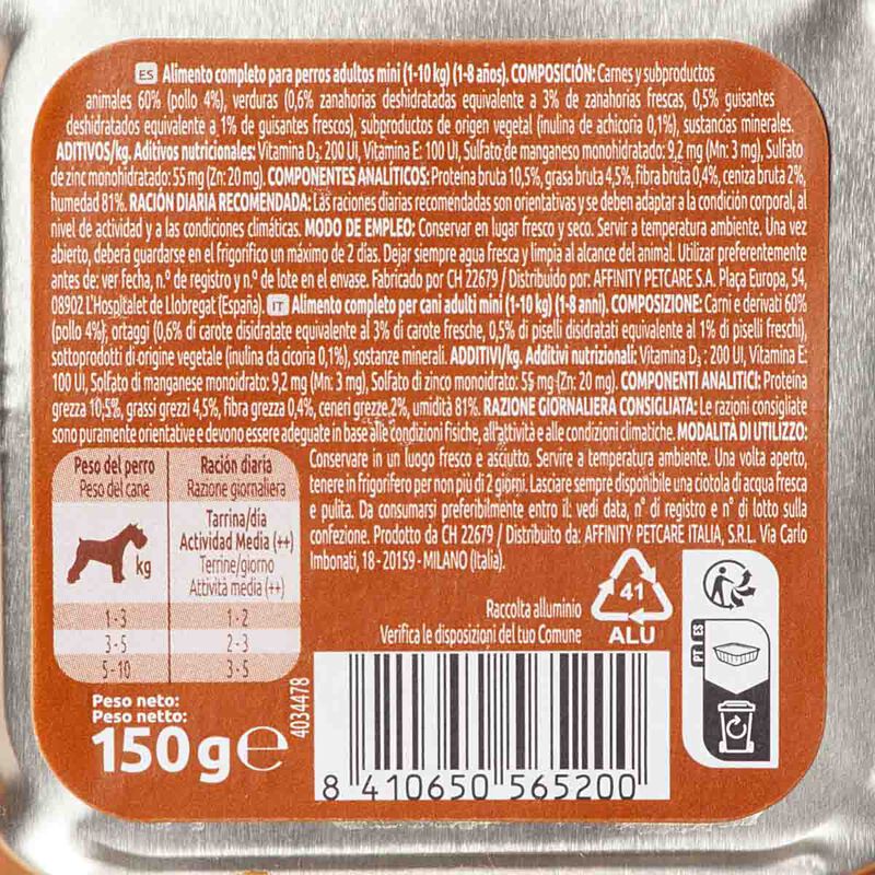 Menjar humit per a gossos mini amb pollastre Ultima 150 g 
