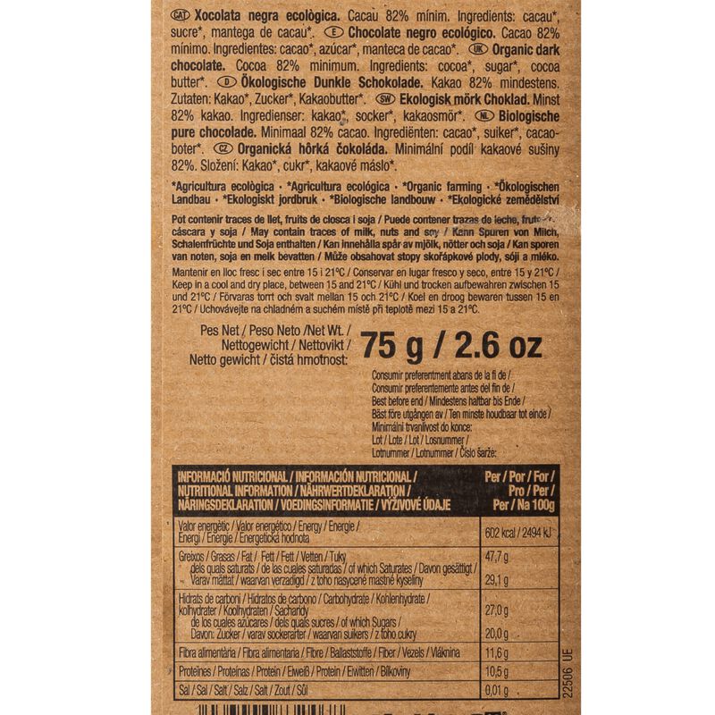 Chocolate 82% Congo ecológico Blanxart 75g