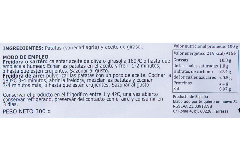 Patatas fritas en bastón Te Quiero un Huevo 300g