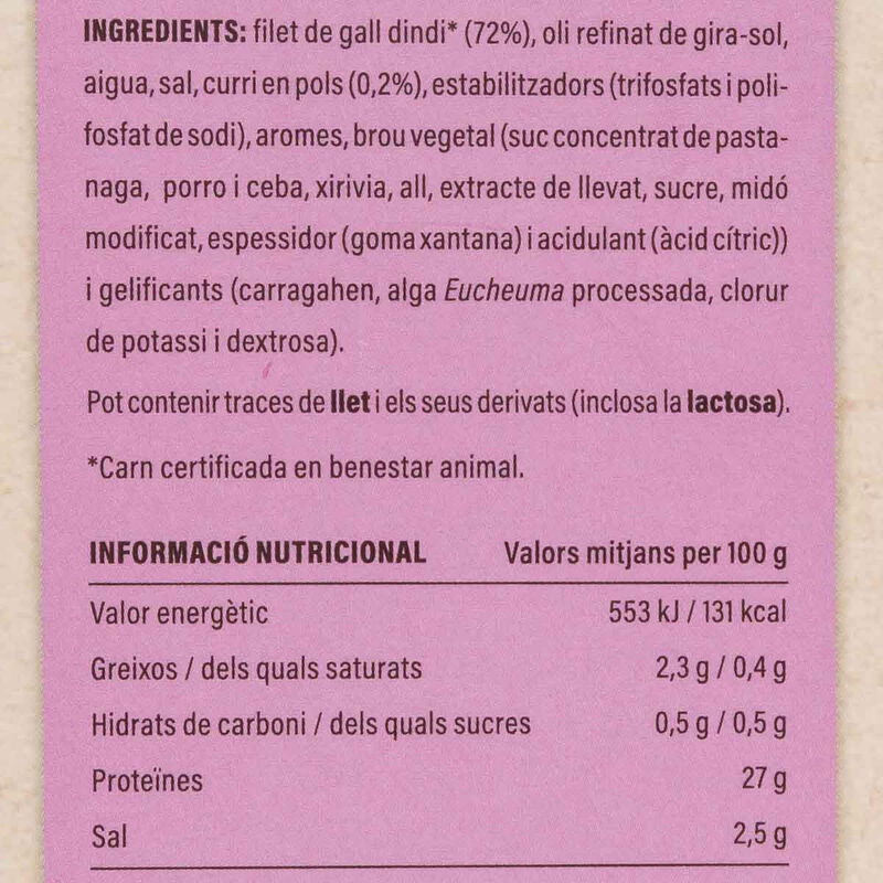 Filet de gall dindi amb curri Ametller Origen 330 g 