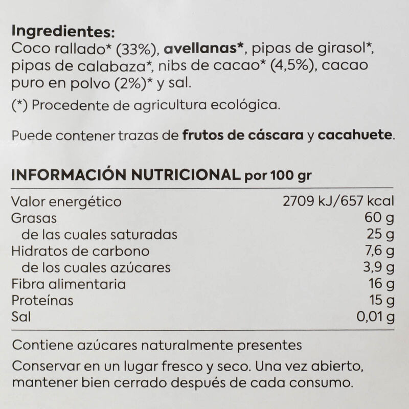 Granola de coco ecològica amb cacau Como Como Foods 400g 
