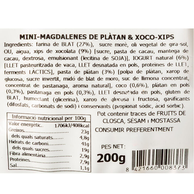 Magdalenes mini plàtan La Granja 200g 