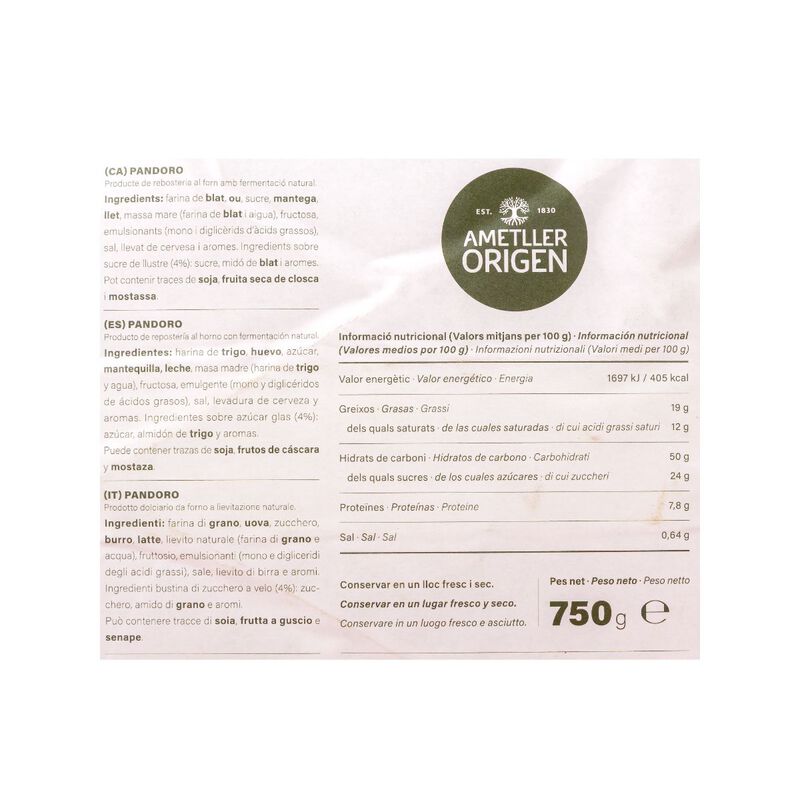 Gran Pandoro Ametller Origen 750g