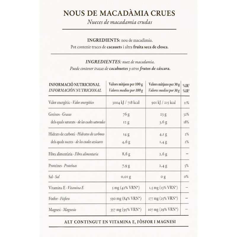 Macadamia crua Ametller Origen 5 Estrelles 200g 
