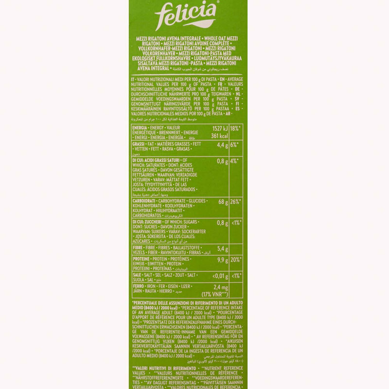 Rigatoni de avena sin gluten Bio Felicia 250g 