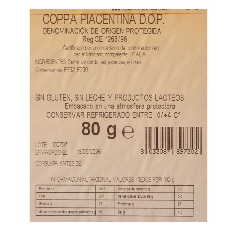 Coppa piacentina DOP Peveri 80g 