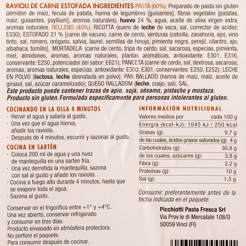 Ravioli de carne sin gluten Pichotti 250g 