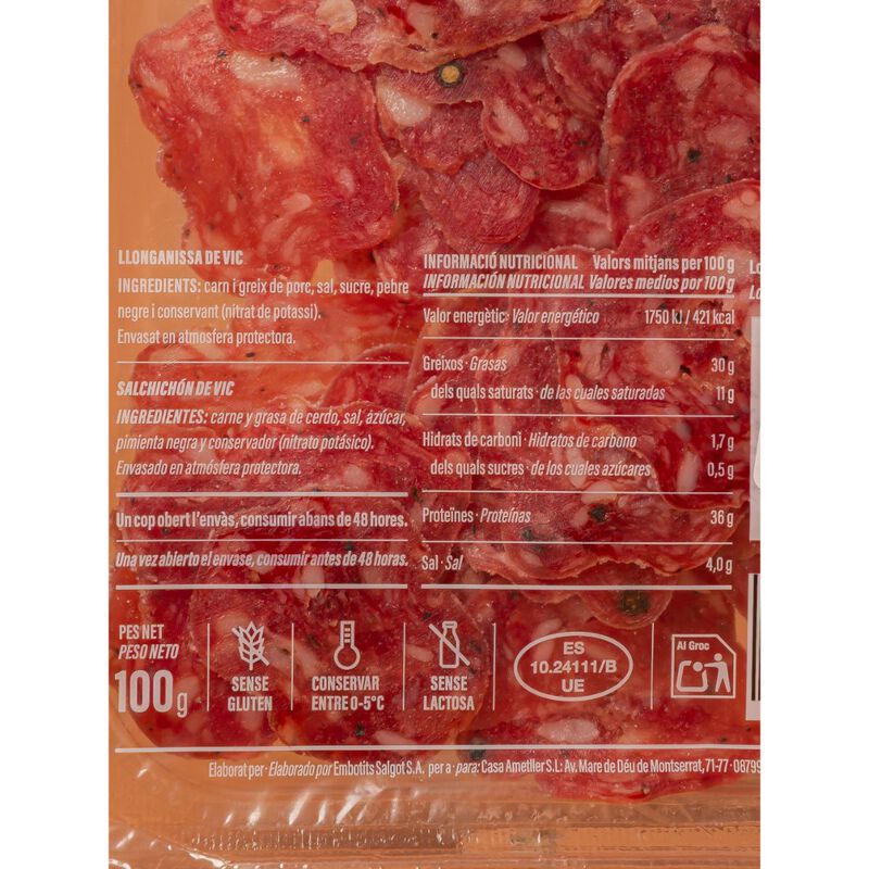 Llonganissa Vic IGP llescada Ametller Origen 100g 