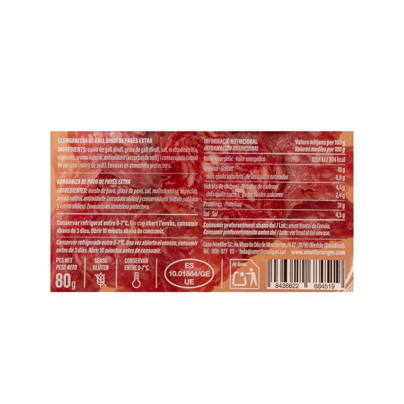 Llonganissa gall dindi pagès Essencials 80g