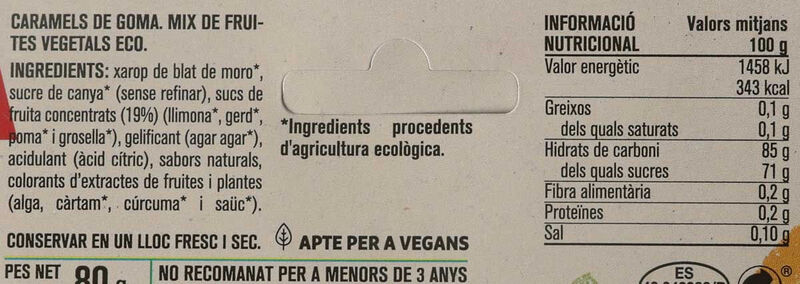 Mix fruites vegetals ecològiques Ametller Origen 80g 